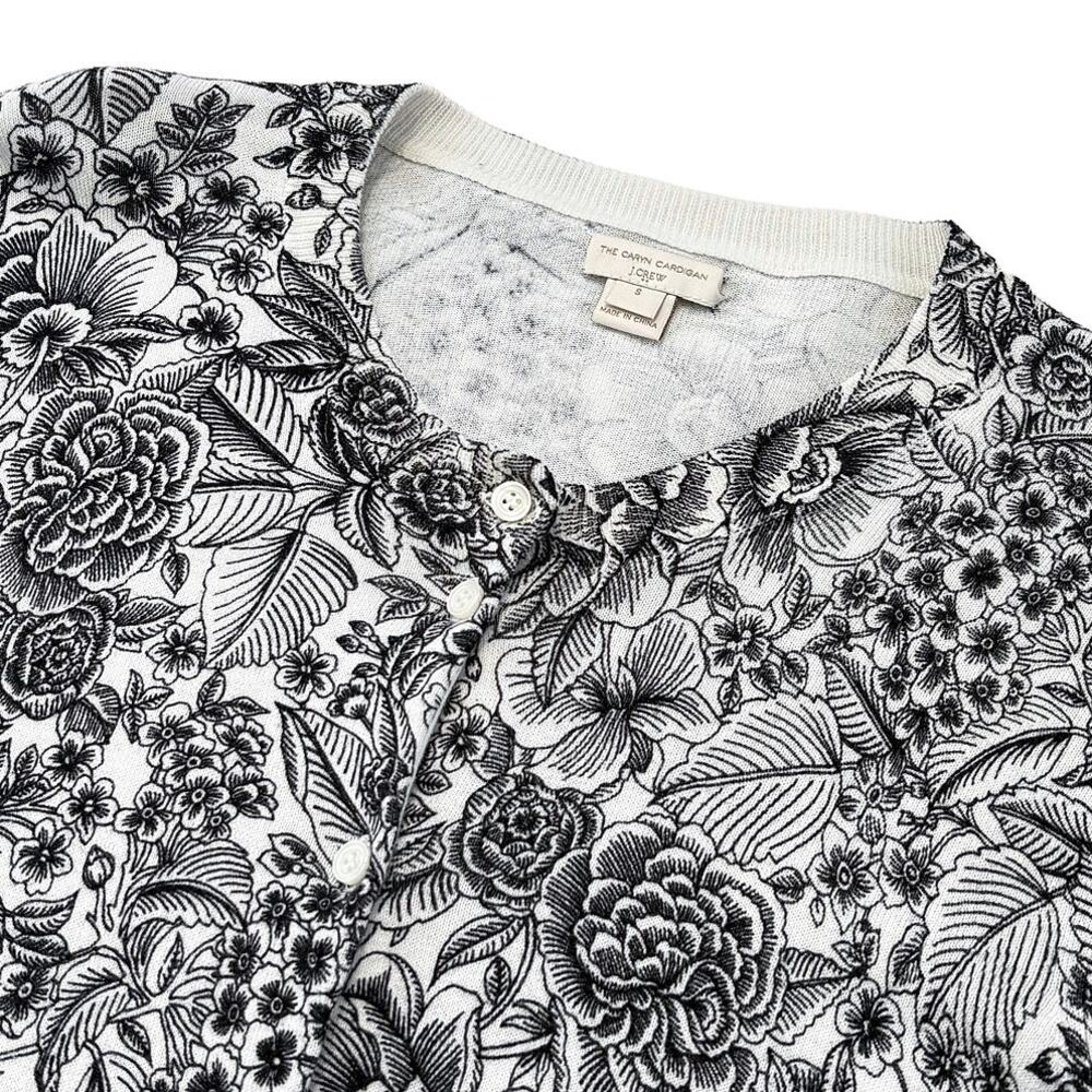 J Crew Floral Cardigan Women S Black White Cotton Lightweight Preppy Work